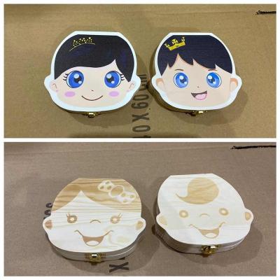 China Other Nature Black Color Blonde Hair Painted Wooden Box For Children Milk Teeth Memory Box Baby Wood for sale