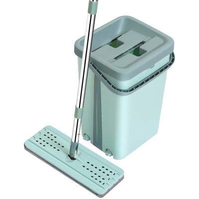 China 2021 Sustainable High Absorbent Hands Free Self Wringing Wet And Dry Spin Home Cleaning Microfiber Type And Bucket Mop Flat Mop With Bucket for sale