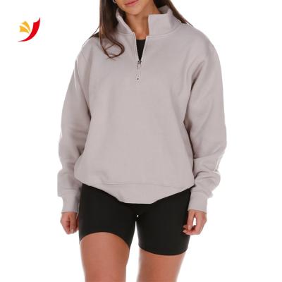 China Breathable Custom Cotton Terry Drop Shoulder Half French Zip Up Oversized Private Label Embroidered Women Sweatshirts for sale