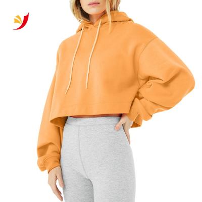 China Breathable Custom Polyester Terry Oversized Drop Shoulder Flat French Cotton Wear Women Sweater Sleeve Crop Basics Hoodie for sale