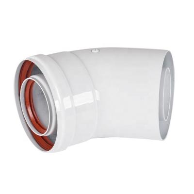 China Ferro-alloy/alloy/PP/silicone aluminum coaxial flue pipe elbow pipe manufacturer 60/100mm 45 degree elbow gas boiler for sale