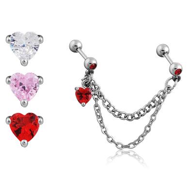 China Wholesale Vintage Stainless Steel Tragus Earrings Stud With Fork Set Heart China Jewelry for sale