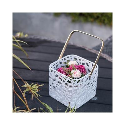 China White Metal Storage Folding Basket With Gold Handle For Kitchen Cute Fruit Picnic Basket For Decor for sale