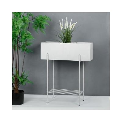 China Tall Minimalist White Metal Flower Pot Planter Stand For Decor Solid Planter Box With Raised Base for sale