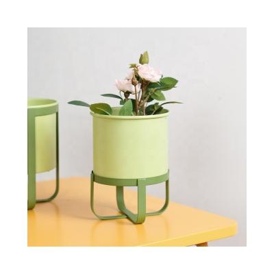 China Minimalist Small Size Metal Planter Stand For Flower Indoor Plant Decoration Floor Table Greenish Pot for sale