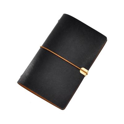 China Custom Top Quality Company Promotion Cheap PU Leather Notebook, Black Color With White Printing Dairy Book for sale