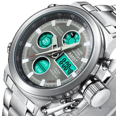 China AM3003 Outdoor Sports Watch Men Steel Band Unisex Electronic Luminous Mountaineering Watch for sale