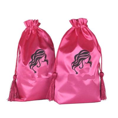 China Hair Extension Bags Bag 100% Satin Silk Bag With Drawstring Tassel Jewelry Pouch Christmas Gift Bag for sale