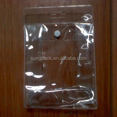 China Recyclable Hang Hole Plastic Cosmetic Bag With Button Closure PVC Packaging Bag for sale