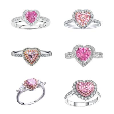 China Factory Price FASHIONABLE Women Heart Shaped Cubic Gemstone 14K 18K White Gold Plated 925 Silver Pink Heart Ring For Weddings And Engagement for sale