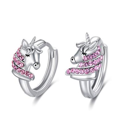 China Newest Fashion Round Cut Durable Solid 14K White Gold Plated Sterling Silver 925 Nature Unicorn Opal Stud Earrings Girls for sale