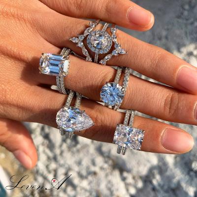 China Trendy Engagement Large Zircon Round Shiny Oval White Gold Plated Sterling Silver 925 Wedding Stackable Rings Set for sale