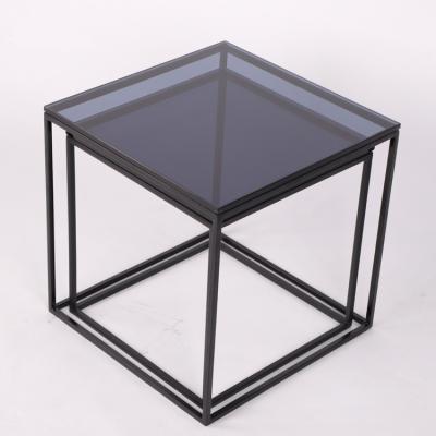 China Extendable Modern Glass Side Table Sofa Tea Table With Metal Base for sale