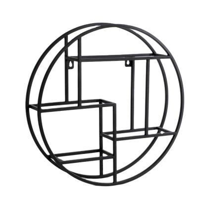 China Circular Circular Black Metal Display Rack With Wood Layer for sale