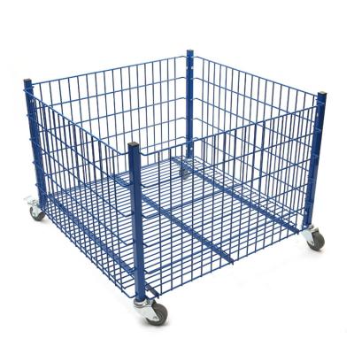 China Leightweight Multifunctional Durable Shopping Wire Basket Bin With Wheels For Shops And Supermarket for sale