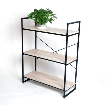 China Multiple layers comfortable style black metal and wooden shelf with multiple layers for sale