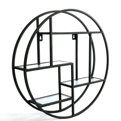 China Black Large Circle Various Function Metal Circle Storage Shelf With Glass for sale