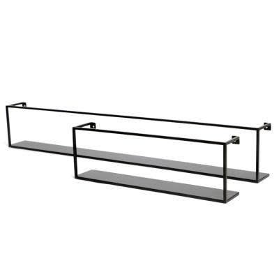 China Post Modern Rectangle Black Metal Wall Shelf For Bathroom And Dining Room for sale