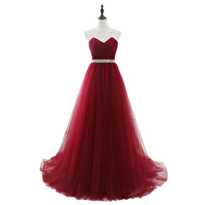 China Anti-static Women's Long Ball Gown Sweetheart Bridal Sash Fuchsia Evening Dress for sale