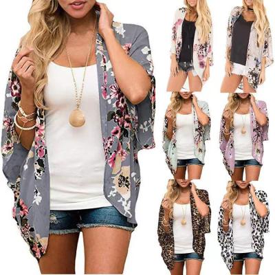 China Plus Size Women's Floral Chiffon Kimono Cardigan Half Sheath Beach Top Loose Blouse for sale