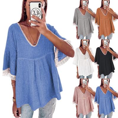 China Spring And Summer Women'S Breathable Lace Quilting Sleeve Shirt Five Point T-Shirt for sale