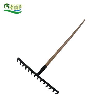 China Anti-Slip Handle 24 Tine Poly Leaf Lawn Rake / Hand Gardening Tools Wooden Outdoor Tools for sale