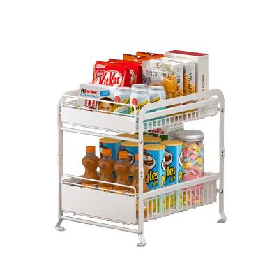 China Stainless Steel Retractable Easy Pull-Out 2-Tier Snack Furniture Bedroom Storage Desk Rack for sale