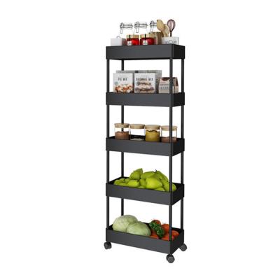 China Multifunctional Space Saving Floor Movable Bedroom 5-Tier Slim Snack Rack Trolley for sale