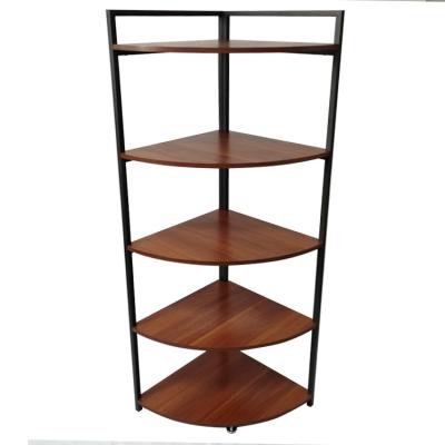 China (Others) 5 Layers Brown Rustic Free Standing Home Corner Rack Adjustable Bookcase Corner For Reading Room for sale