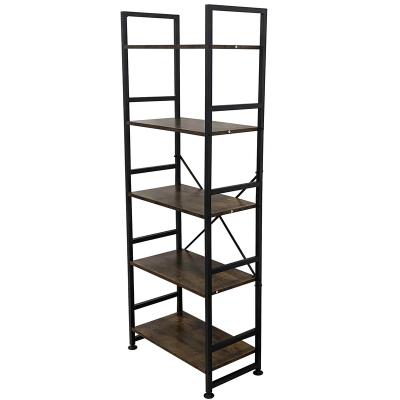 China Double Sided Rustic Book Display Rack Brown Chipboard And Metal Book Showcase For Bedroom / Living Room for sale