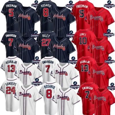 China Atlanta 2021 World Series Antibacterial Champions Custom Mens 7 Swanson 13 Ronald Acuna Jr. 5 Freeman 8 Rosario riley Stitched Brave Jersey for sale