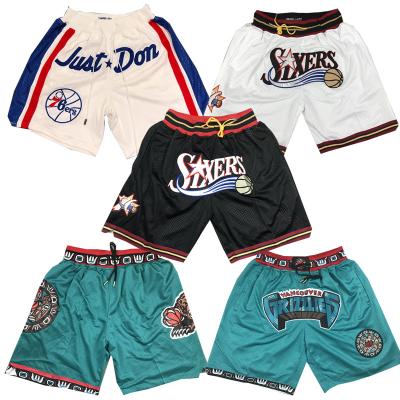 China Embroidery Mesh Sports Wear With Logo Antibacterial Men's Gift Pocket Throwback Grizzlie Basketball Shorts Hip Hop 76er Polyester Just Wholesale for sale