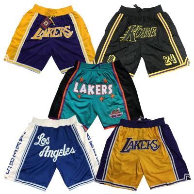 China Wholesale Antibacterial Men's Don Pocket Laker Basketball Shorts Hip Hop Embroidery Mesh Sports Wear Los Angeles KOBE 8 24 Fair for sale