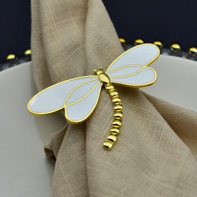 China Banquet Viable Superior Wedding Gold Dragonfly White Napkin Ring In Silver Exquisite Metal for sale