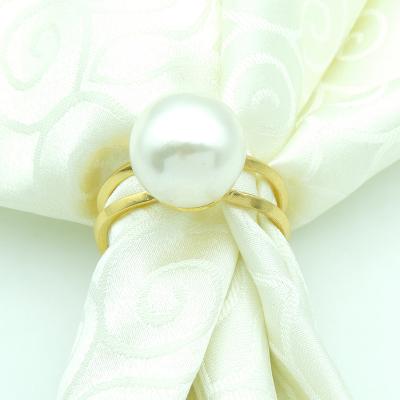 China Exquisite Banquet Napkin Ring Gold Wedding Viable Dinner Party And Silver Pearl for sale