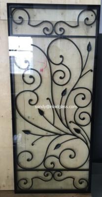 China interior doors wrought iron glass with 8*8mm black steel bar for sale