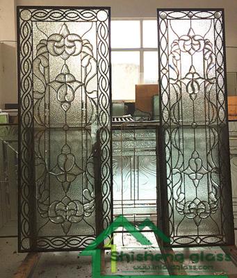 China New designs of decorative beveled glass for wood doors with patina caming 80