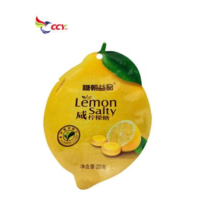 China Recyclable Printed Color Mango Plastic Shape Soft Candy Packaging Bags With Window Custom Plastic Packaging Bag for sale