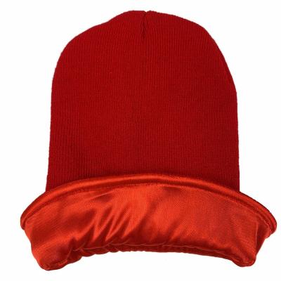 China COMMON Designer Roll Up Kids Adult Woman Winter Satin Striped Hat Cap Covers Hats Beanie Caps For Boys Kid With Custom Embroidery for sale