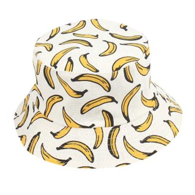 China Wholesale Custom Holiday Fashion Cotton Print Newborn Banana Striped Embroidered Bucket Hats and Hats for Sun Women with Logo for sale