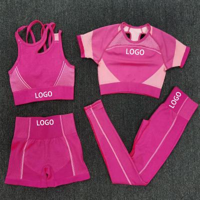 China New Fashion Breathable 4 Pieces Four Way Workout Stretch Waist Butt Lift Fitness Lift Up High Yoga and Gym Sets for sale