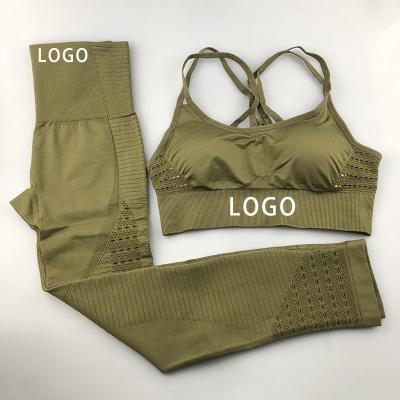 China Breathable High support push up private label two pieces woman fitness suit wholesale quick-drying fabric yoga set for sale