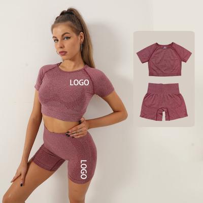 China Wholesale Custom Breathable 2 Piece Yoga Compression Spandex Shorts Yoga Set Seamless Gym Clothes Set Women for sale