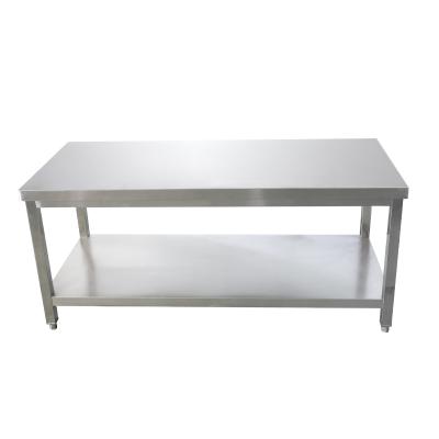 China Hot Sale Corrosion Protection 304 Stainless Steel Work Table With Double Shelf Under Industrial Kitchen Work Bench for sale