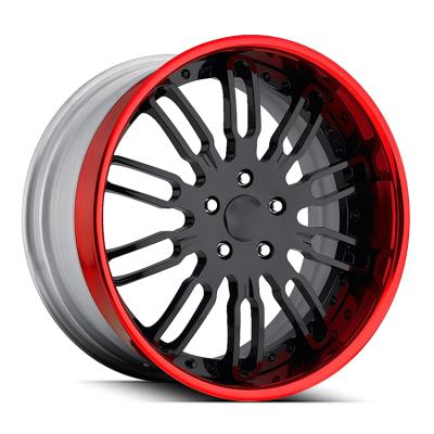 China Customized High Quality 2 Piece ALLOY Plate Super Deep Lip Brushed Black Wheels And Red Polished Forged Wheel for sale