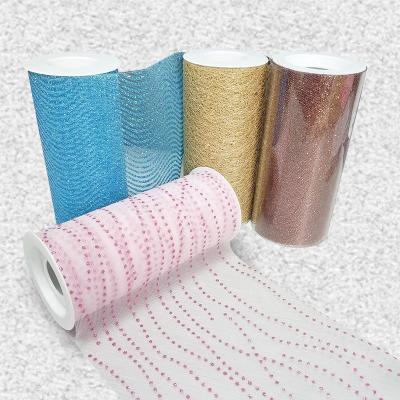 China Shrink-Resistant and Wholesale High Quality Colorful Glitter Net Fabric Tulle Roll for Birthday Party Christmas Decoration Glitter Mesh Fabric for sale