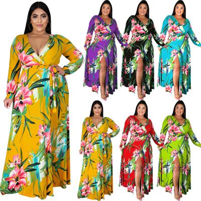 China Anti-Wrinkle 5XL Plus Size Anti-Wrinkle Floral Casual Dresses, 2022 Sexy Spring Long Sleeve Dresses Women Long Maxi Plus Size Floral Dress For Fat Women for sale