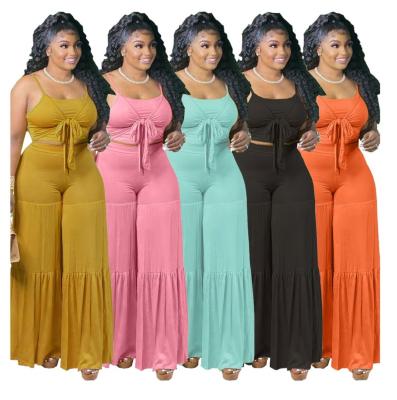 China 5xl Breathable Breathable Plus Size Two Piece Set Wholesale 2021 Summer New Arrivals Women Clothing Solid Color Tank Tops Floral Long Pants Main 2 for sale