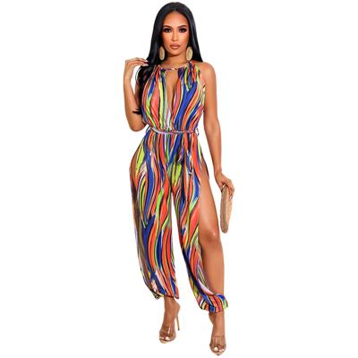 China Women's clothing anti-pilling anti-pilling 2022 summer sexy boutique women's clothing outfits hollow out long split striped romper jumpsuits for women for sale