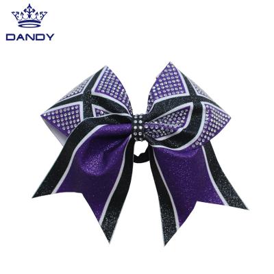 China European and American Style OEM Servics Cheer Hair Bows AB Bow Customized Logo Glitter Cheer Crystal Cheerleading Bows for sale